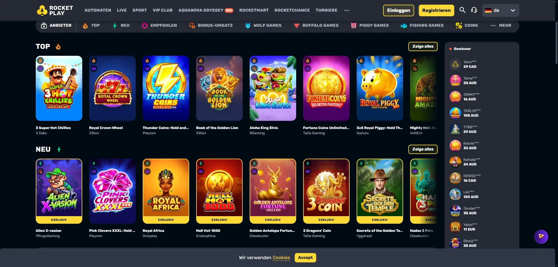 Rocketplay Casino pokies and slot game library for real money