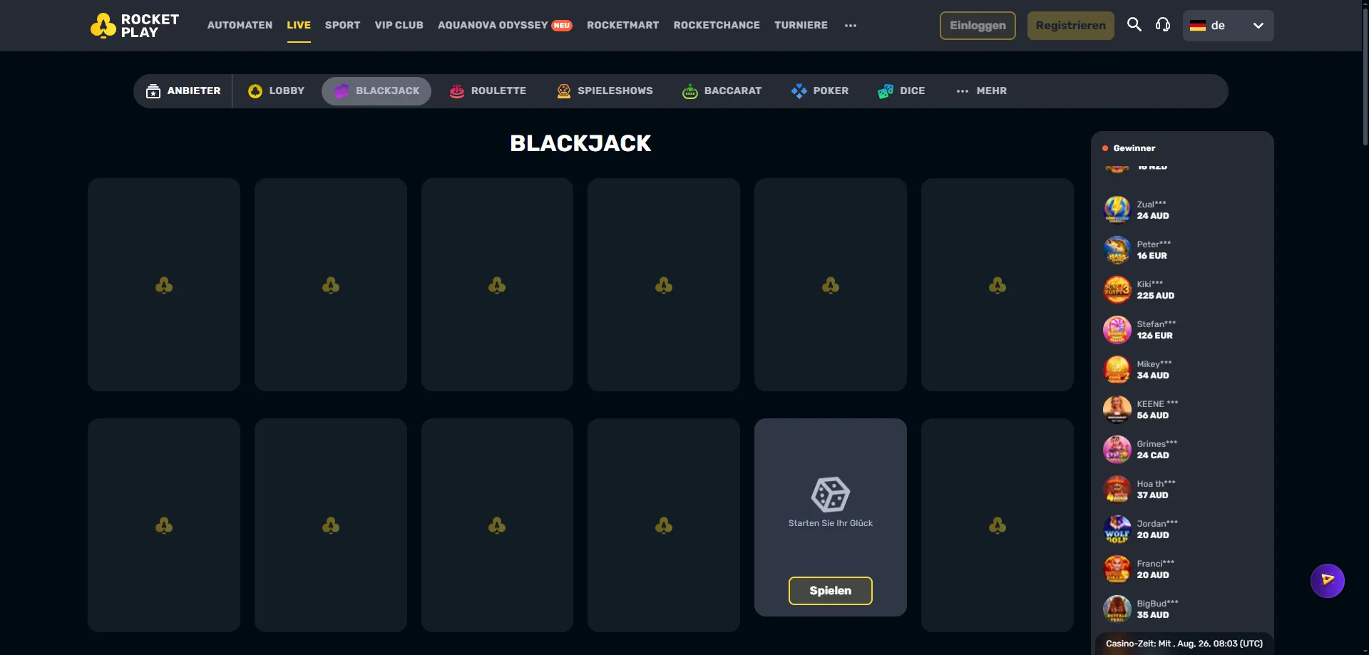 Rocketplay live casino dealer tables for Australian players